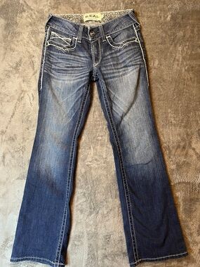 Ariat Women's Flared Midrise Boot Jeans in Dark and Medium Blue Wash